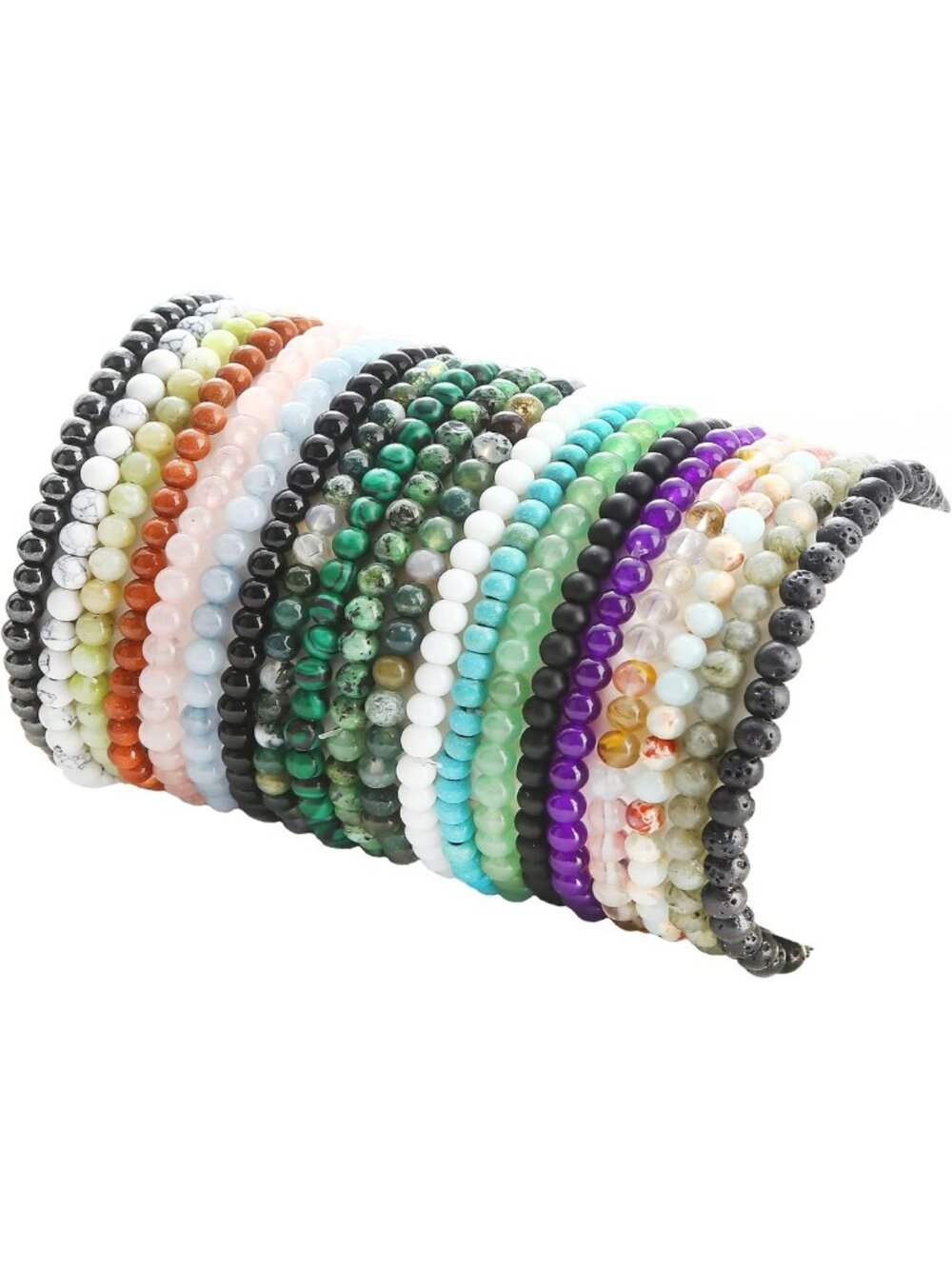 20 Pcs 4mm Gemstone Beaded Bracelets Set for Women & Men - Stylish & Colorful